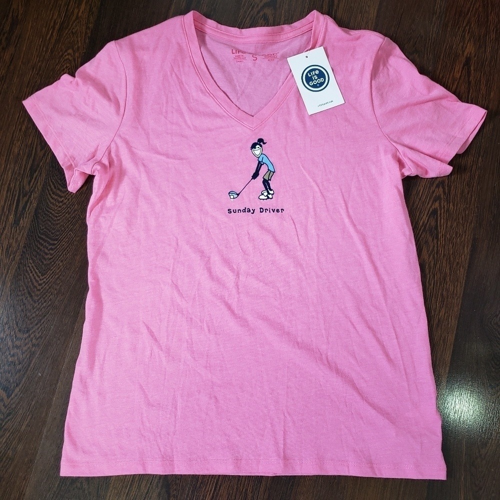 Life is Good Womens Pink Sunday Driver Golf Graphic V-Neck T-Shirt Small NWT - Picture 9 of 9